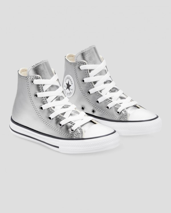 Converse Chuck Taylor All Star Metallic Sølv Sko Danmark - Converse Høje Sneakers Børn - 30417NTHD